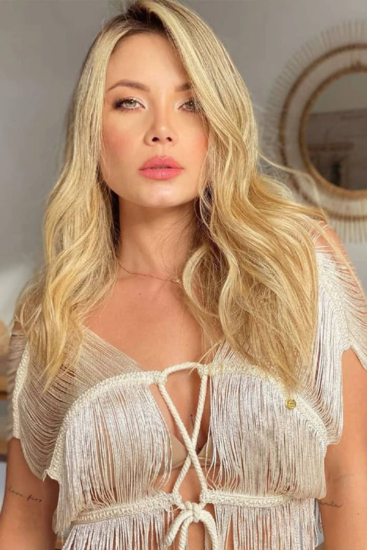 Swim Vcay Summer Beach Fringe Hem  Eva Top